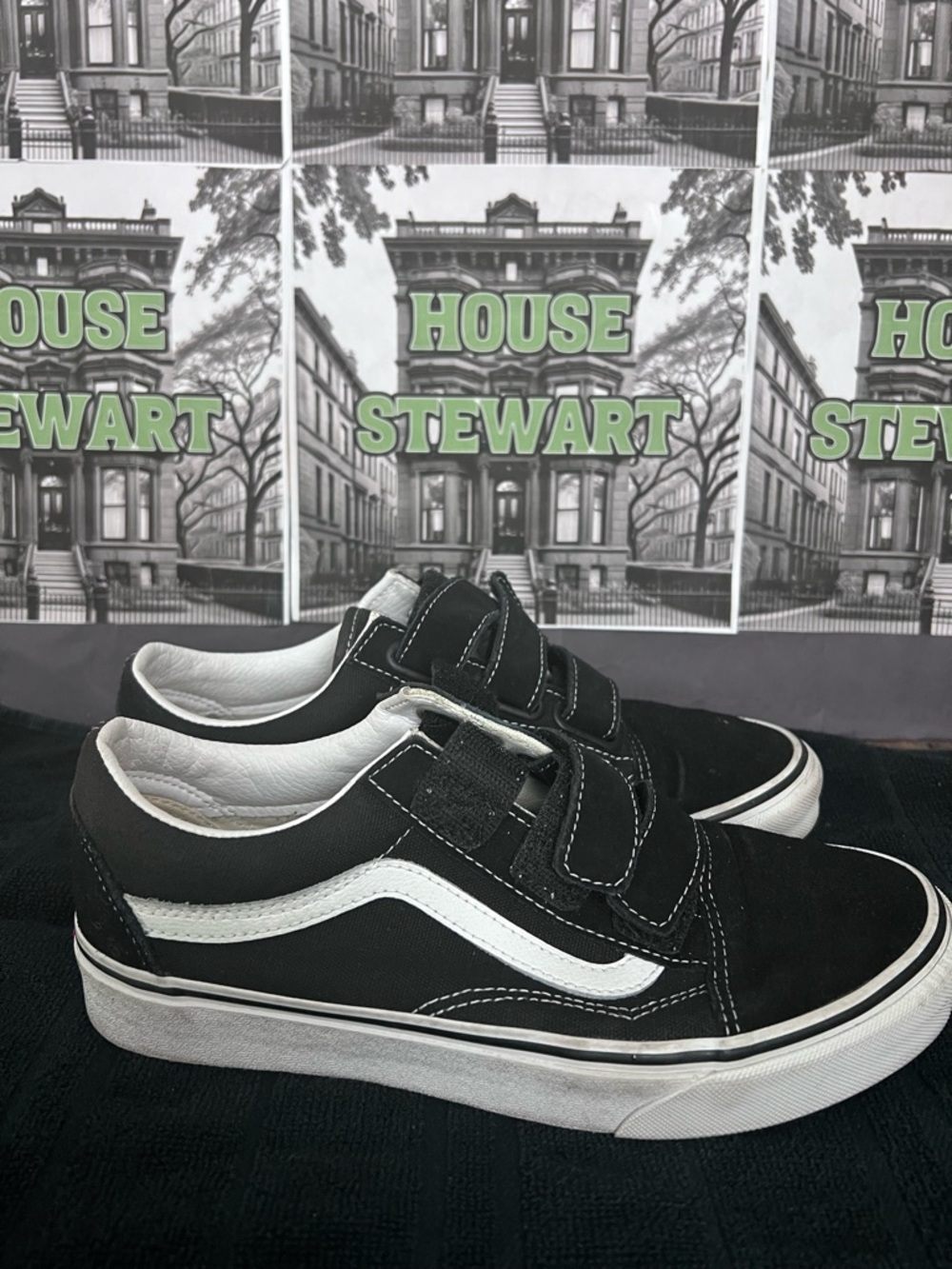 Vans Black and White Low-Top Sneakers with Velcro Straps